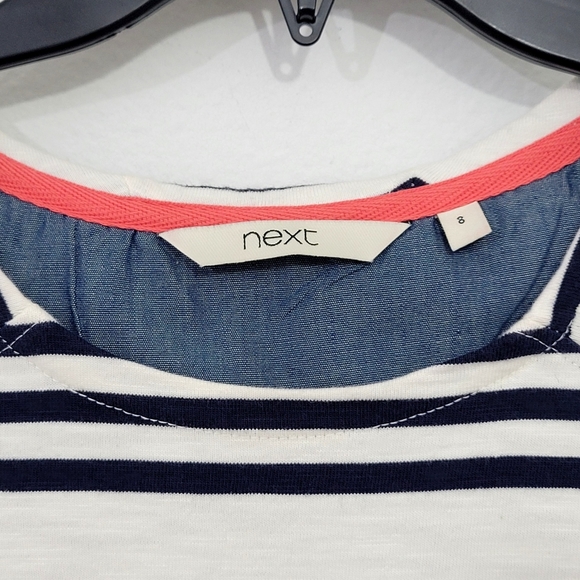 Next Striped Tab Sleeve Tunic Top Women's 8 - Picture 2 of 5